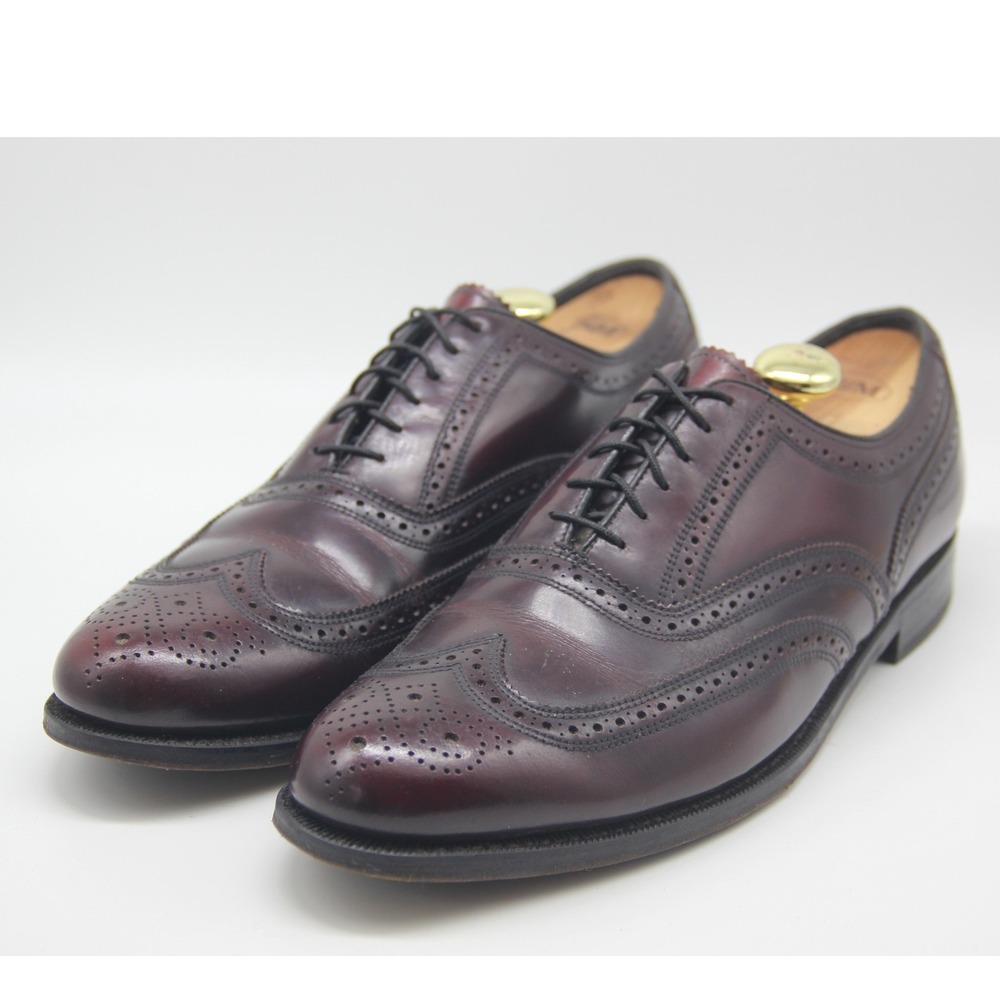 Vtg Florsheim Wingtip Oxfords Burgundy Oxblood Leather Brogue 10.5 D Old Money